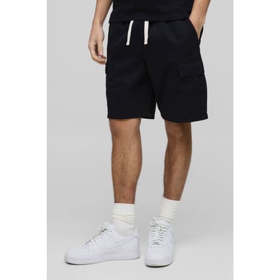 Essential Elasticated Waist Black Slim Fit Cargo Shorts | Size XS
