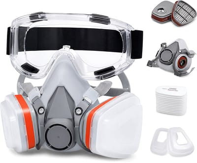 Gas- en Stofmasker met KN95 Filterfilter, Filterbus en Veiligheidsbril Ademhalingsbescherming voor Schilderen Schuren Lassen Renovatie Chemische Werkzaamheden