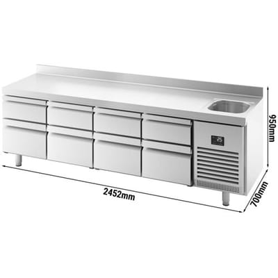 GGM Gastro Kühltisch Premium PLUS - 2452x700mm - 1 Becken, 8 Schubladen - Aufkantung