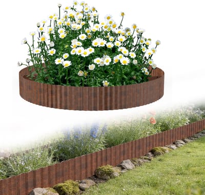 Froadp 3 stuks 5 m lengte 15 cm hoogte Flexibele gazonrand Bloembedafscheiding Golvend Tuinafscheiding Tuinrand van metaal Gegalvaniseerd Bloembedafscheiding voor gazon Maaikant Bloembed, roestkleurig