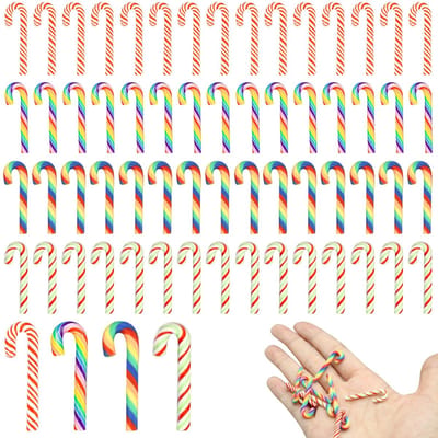Dailygoods- Candy Cane 60 Stuks - Nep Snoep Decoraties - Kerst Ornamenten - Polymeerklei - DIY Craft - Vrolijke Kleuren - Kerstdecoratie