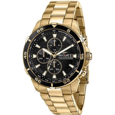 Sector ADV2500 Chronograaf Goudkleurig Roestvrij Staal Zwarte Wijzerplaat Kwarts R3273643008 100M Herenhorloge beige