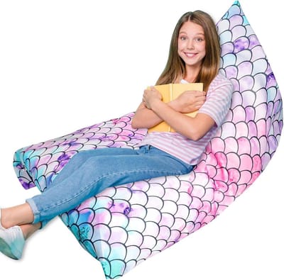 Zitzak Opbergzak - Knuffel Opberger Kinderbank - Speelgoed Opbergen - Driehoekige Vorm - 72 x 127 x 72 cm - Zeemeermin