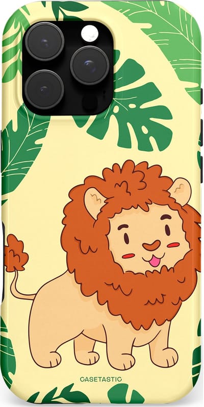 Casetastic hoesje geschikt voor Apple iPhone 16 Pro - MagSafe - Dubbellaagse bescherming - Jungle Leeuw Ontwerp - Fashion Case - Crème Groen Terracotta