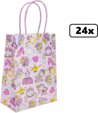 24x Koordtas Prinses 16cmx9cmx22cm - goodiebag|papieren|draagtas|tas|koord|festival|kado|themafeest|party|geschenken