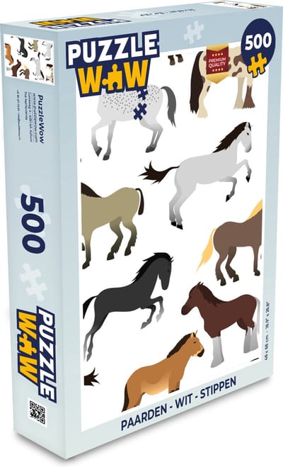 Puzzel Paarden - Wit - Stippen - Meisjes - Kinderen - Meiden - Legpuzzel - Puzzel 500 stukjes
