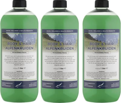 Body & Hair Alpenkruiden 1 Liter - set van 3 stuks - 2 in 1 voor lichaam en haar.