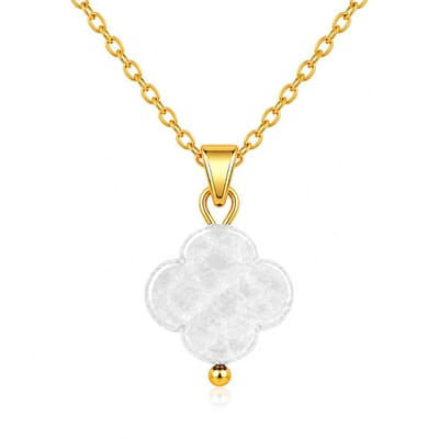 Bixorp Bergkristal Klavertje Vier Ketting - Stainless Steel Goudkleurig - Geluksklaver Bedel - Chakra Schakelketting - 45cm + 5cm verstelbaar