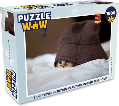 Puzzel Een Perzische kitten verstopt onder een hoed - Legpuzzel - Puzzel 1000 stukjes volwassenen