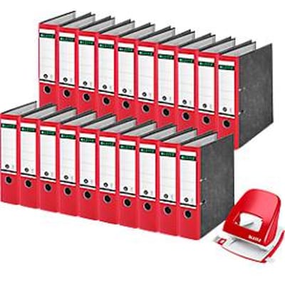 Economy set Leitz® map 1080, 80 mm, 20 stuks + gratis Leitz® punch NeXXt serie 5008, rood