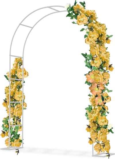 Rozenboog Metaal - Tuinboog Decoratie - Klimplanten Ondersteunen - Stabiele Basis - 192 x 38 x 240 cm - Wit