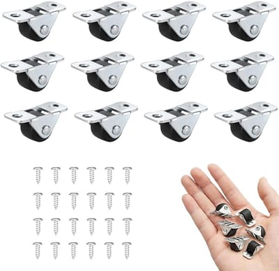 SnelShoppen - 12 Stuks Kleine Meubelwieltjes 1.2 cm TPR Geluidsarme Rolwielen met Stalen Topplaat en 24 Schroeven voor Meubels, Huishoudelijke Apparat