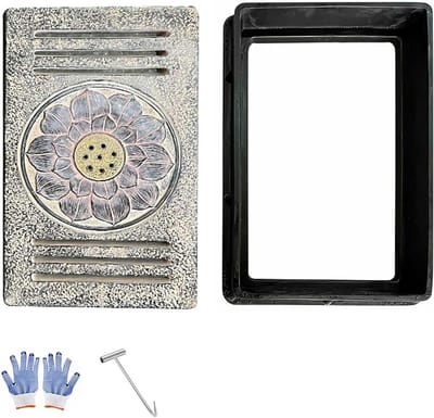 Afvoerrooster met Frame - Drainagerooster Deksel - Buitenafvoer Regelen - Lotus Reliëf Design - 20x12 inch - Antiek
