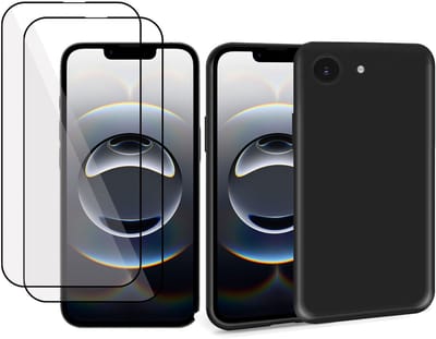 ChiGuard Suède Hoesje & 2xScreenprotector geschikt voor iPhone 16e – Full Cover Gehard Glas – Back Cover Case Zwart