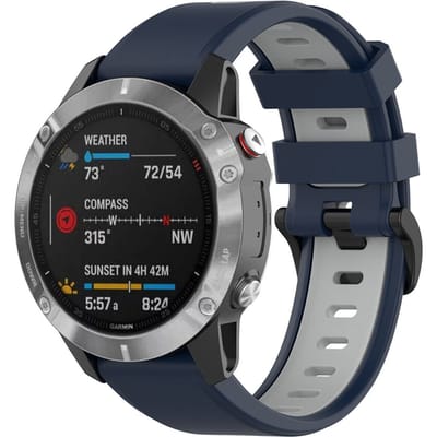 Strap-it Sport gesp bandje geschikt voor Garmin Fenix 9 (Pro) 51mm / Fenix 8 (Pro) 51mm / Garmin Fenix 7x (Pro - Sapphire Solar) / Fenix 6x (Pro - Sapphire) / Fenix 5x (Plus) / Fenix 3 / Epix Pro (Gen 2 - 51mm) / Enduro 1-2-3 - Blauw/grijs