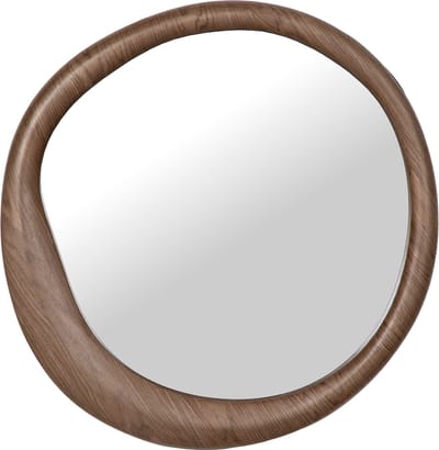 Atmooz Vivio Spiegel – 78 x 80 cm – Licht Walnoot – Organische Ronde Vorm – Eikenfineer Houten Rand – Decoratieve Wandspiegel – Design Spiegel voor Hal of Badkamer – Modern Organisch – Warm Houtlook – Asymmetrisch – Wanddecoratie
