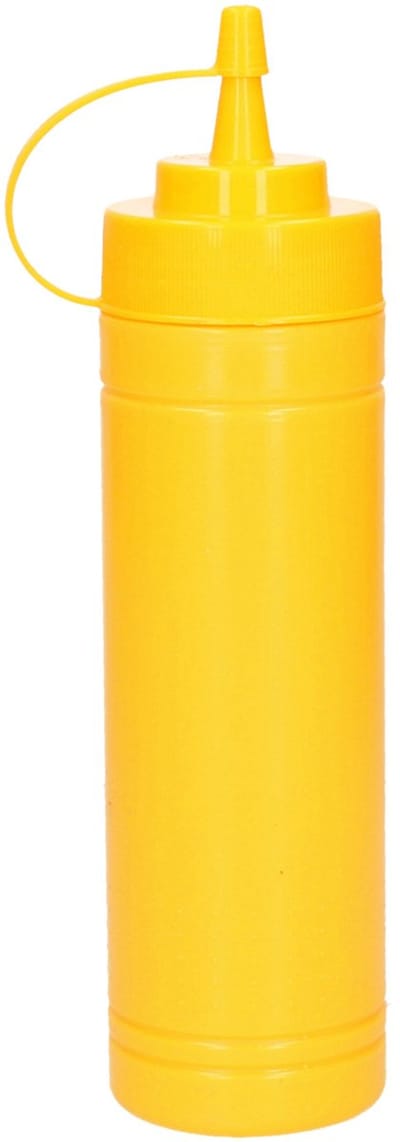 Plasticforte Doseerfles/sausfles - kunststof - geel - met schenktuit - 500 ml - 22 cm