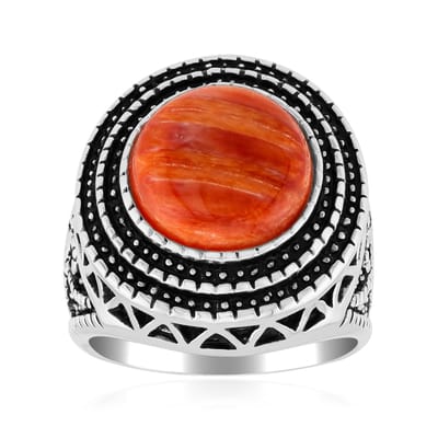 Cavill - 925 Sterling Zilver Ring met 6,11 ct Oranje Oester Cabochon - Antieke Patina - Unieke Handgemaakte Statementring