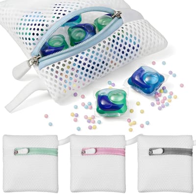 Dailygoods - Tyqour 4 stuks kleine mesh waszakken, anti-klevende waspod-zakken, duurzame polyester opbergzakken voor geurende kralen, reiswasorganizer, beschermen delicate kleding