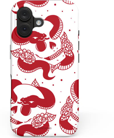 Casetastic hoesje geschikt voor Apple iPhone 16 - MagSafe - Dubbellaagse bescherming - Beet van de nacht - Fashion Case - Wit Rood Lichtroze