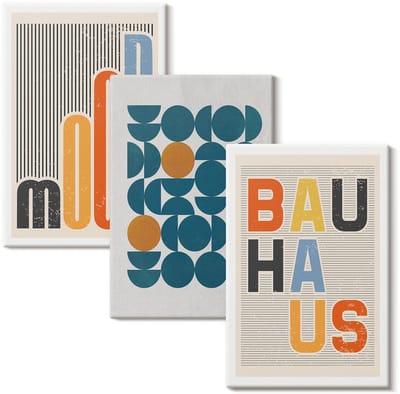 Wallfluent Set van canvas schilderijen - Posters met geometrische patronen in Bauhaus-stijl Canvas Schilderijen Set - set 3 stuks 20x30 cm - Turkoois Set van Canvas Prints - Abstractie Canvas Kunst Set - Boheemse Canvas Kunst Set