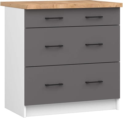 Keukenkast modulaire OLIWIA S80 met Verkblad / Onderkast met 3 Lades / AKORD Furniture Factory / Wit - Grafietgrijs / 80 x 85 x 46 cm