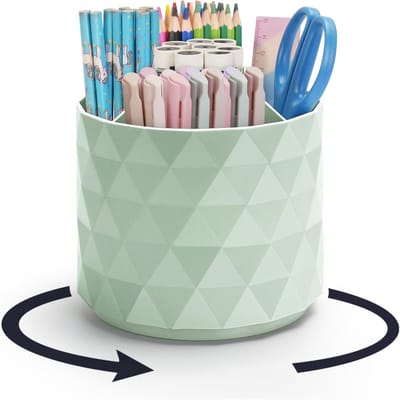 QTTVBTNA - Draaibare Pennenhouder - 360° Rotatie - 5-vaks Organizer - Groot Capaciteit - PP Materiaal - Bureau Organizer voor Thuis & Kantoor - Groen - 1 stuk