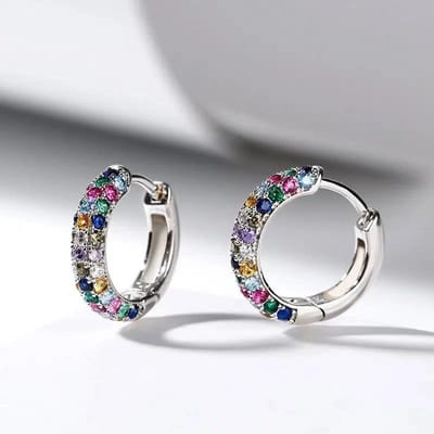 Mini Fijne Cirkel Oorbellen Met Gekleurde Edelstenen Voor Vrouwen Zijn Perfect Voor Alle Seizoenen, Banketten, Dagelijks Gebruik Of Fijne gray