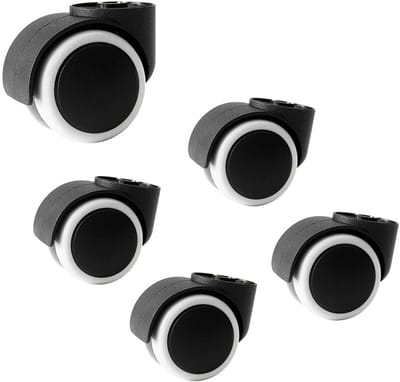 Set van 5 Zwenkwielen voor Bureaustoel 50mm - Stille Polyurethaan Vervangingswielen voor Harde Vloeren (8mm Pinloos)