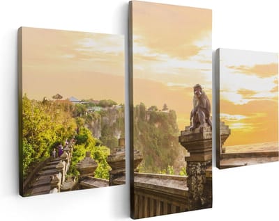 Artaza Canvas Schilderij Drieluik Aap Op De Uluwatu Tempel In Bali - 90x60 - Foto Op Canvas - Canvas Print