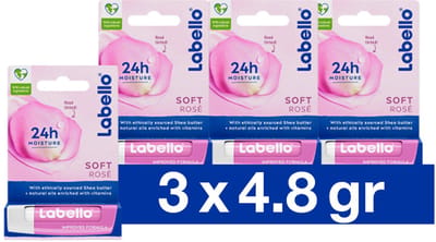 Labello Lippenbalsem Blister Soft Rose - 3 x 4,8 gr - Voordeelverpakking