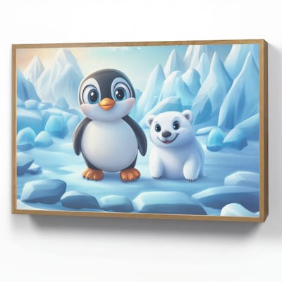Nachtlampje 90x60 cm - Kinder lamp - Pinguïn - IJsbeer - IJs - Sneeuw - Tafellamp kinderkamer draadloos - Slaapkamer lampje - Bedlamp kinderen - Kinderlampje - Wandlamp babykamer - Nachtlampjes