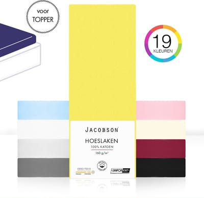 Jacobson - Hoeslaken Topper – 100% Jersey Katoen – 200x200 cm – Geel