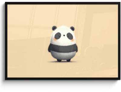 Poster in lijst - Fotolijst 120x80 cm - Posters - Panda - Beige - Minimalistisch - Posterlijst zwart - Decoratie - Wanddecoratie woonkamer - Muurdecoratie slaapkamer