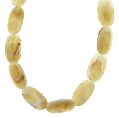 Behave - Lange beige ketting van touw met ronde kralen en druppelvormige hanger - 90 cm