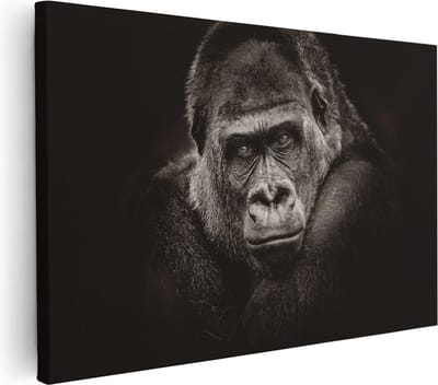Artaza Canvas Schilderij Gorilla Portret - 30x20 cm - Klein - Wanddecoratie Dierenkop - Muurdecoratie Dieren - Kamer Accessoires