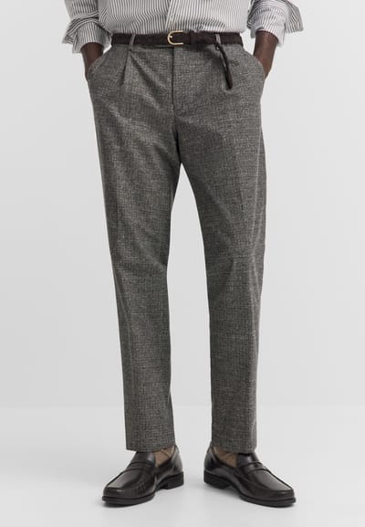 Bugatti Herren Broek met plooien Elio Relaxed Fit ruitpatroon