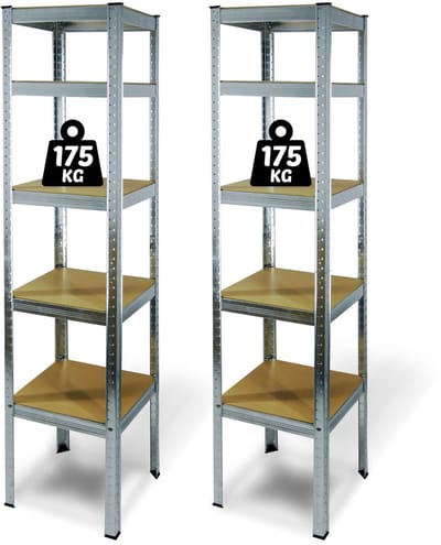 2x Metalen Stellingkast – Opbergrek – 5 Legborden – Max. 175 kg Per Legbord – 180 × 40 × 40 cm – Set Van 2 Stuks – Stevige Constructie – Voor Garage, Werkplaats Of Opslagruimte [10845]