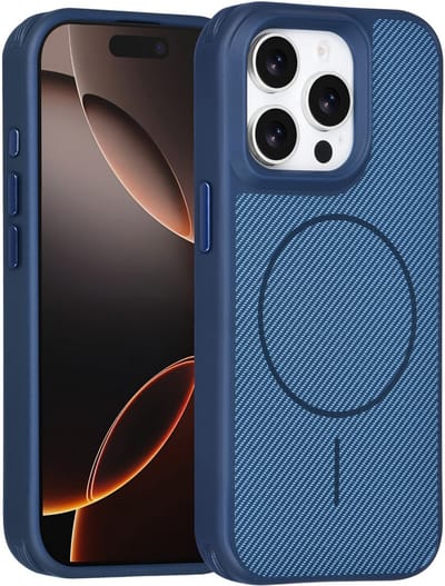 TUNIQ Back cover voor iPhone 15 Pro - MagSafe - Carbon Fiber - Antishock - Blauw