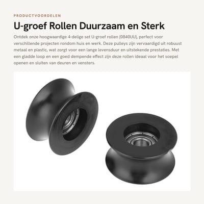 Dailygoods- Rolgeleider U-groef 4 stuks - Metalen/kunststof - Draagvermogen 100 kg - Binnen diameter 8 mm - Buiten diameter 39.5 mm - Schokbestendig - Pulleys