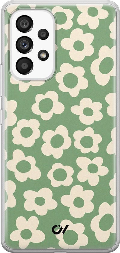 Hoesje geschikt voor Samsung Galaxy A53 hoesje - Retro Cute Flowers - - Groen - - Casevibes