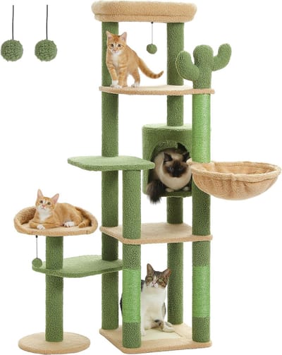 Kattenu CrazyCactus - Krabpaal Voor Katten - Krabpaal Cactus - 150 cm hoog - Groen - Kattenboom met katten klimmuur