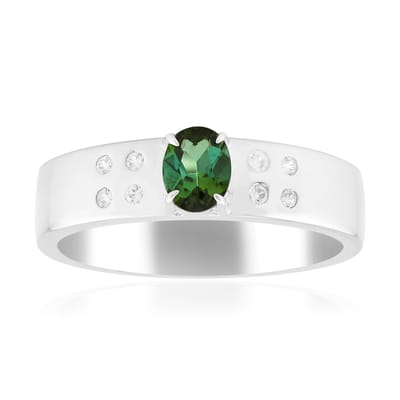 Cavill - Zilveren ring - 925 Sterling Zilver Geplatineerd - Groene Benedito Toermalijn 0,4 ct Ovaal - Elegante ring met 8 Zirkonia 0,09 ct