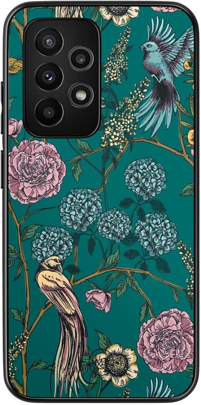 Hoesje geschikt voor Samsung Galaxy A52 5G - Vogels Japanse bloemen - TPU Hard Case Backcover - Groen - Mooie Telefoonhoesjes