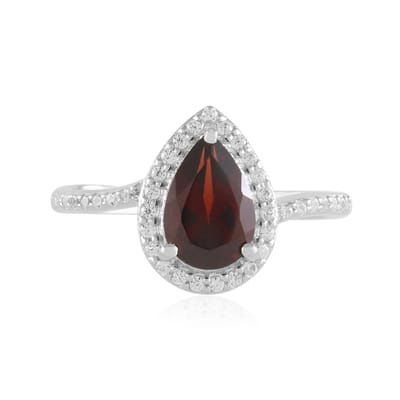 Cavill - 925 Sterling Zilver Ring - Platina Verguld - Mozambique Granaat 1 511 ct Peervorm - 37 Tanzanische Zirkon 0 253 ct - Elegant Luxe