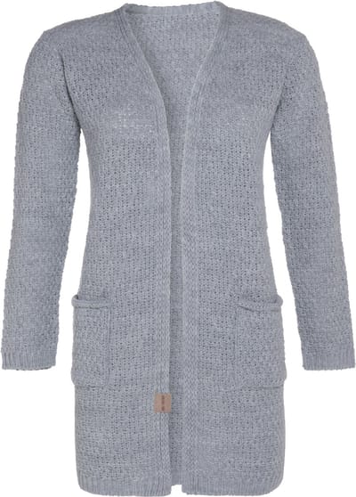Knit Factory Luna Gebreid Vest Licht Grijs - Gebreide dames cardigan - Middellang vest reikend tot boven de knie - Grijs damesvest gemaakt uit 30% wol en 70% acryl - 36/38 - Met steekzakken