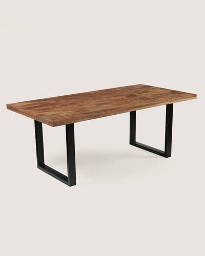 Rechthoekige Eettafel 240 cm Mangohout – Rustiek – Zwart Metalen U-Poot – Industrieel – 10 Personen