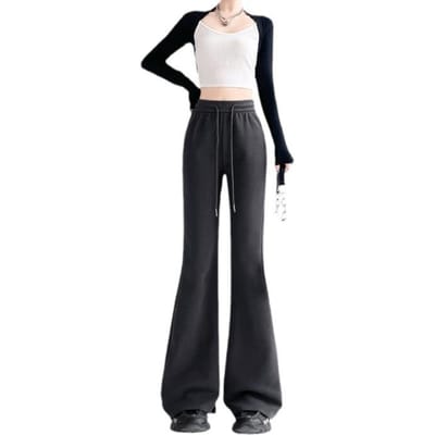 Version Coréenne Simple de Pantalons Fins, Élancés et Légèrement Évasés pour Femmes au Printemps et en Automne Pantalons de Loisirs Taille Haute à Cordon de Serrage Mis à Jour 2XL