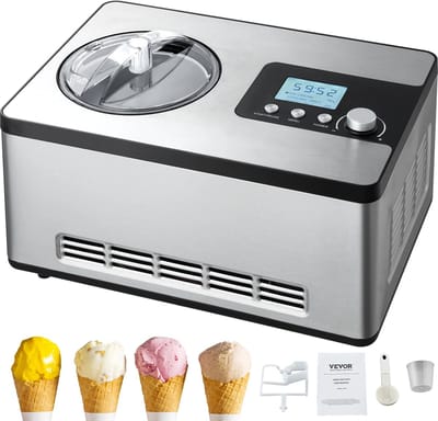 CYRO - IJsmachine - Schepijs Machine - Roomijsmachine - met Compressor - Sorbet IJsmachine - RVS - Incl. Receptenboek - Zilver