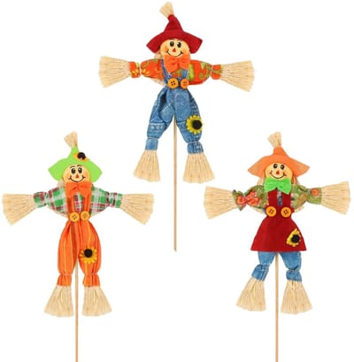 Dailygoods- Vogelverschrikker - 3 Stuks - Staande Decoratie - Halloween/Tuin Decoratie - Herfst Decoratie - Thanksgiving Decoratie - Diverse Kleuren - Tuindecoratie